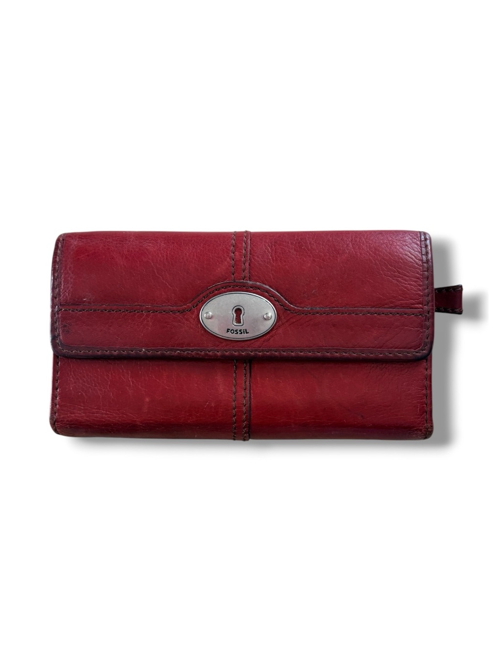 Fossil Maddox Vintage Trifold Wallet – Red Cowhide Leather